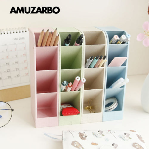 Multi-function 4 Grid Desktop Pen Holder Office School Storage Case made by eco-friendly wheat straw Desk Pen Pencil Organizer