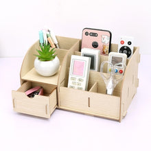 Load image into Gallery viewer, DIY Wood Desk Stationery Holders with Drawer Organizer Office Paper Holders Stationery Organizer Wooden Storage Box Joy Corner