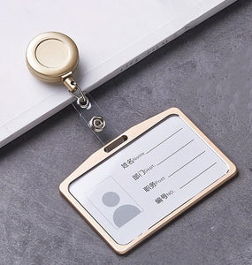 1 Set Aluminum Alloy Card Holder with ABS Retractable Badge Reel Pull ID Card Badge Holder