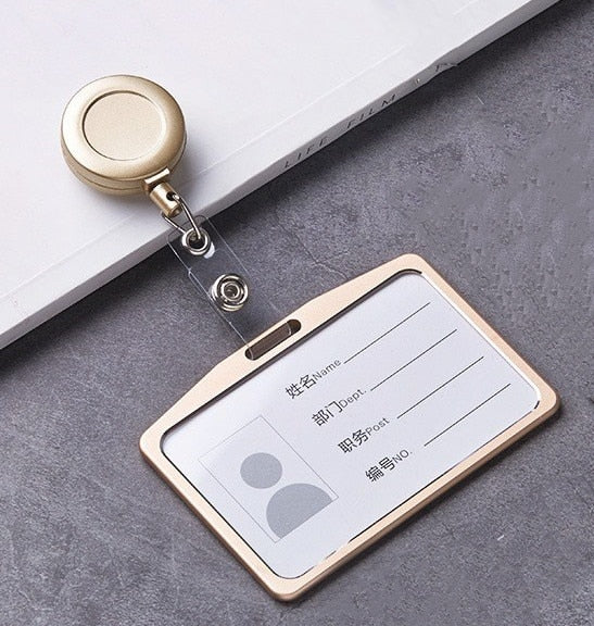 1 Set Aluminum Alloy Card Holder with ABS Retractable Badge Reel Pull ID Card Badge Holder